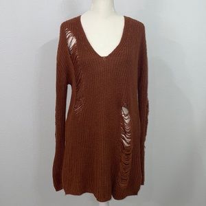 Rusty Brown Distressed Sweater Dress